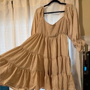 Fashion Nova Beige Long Sleeve Dress